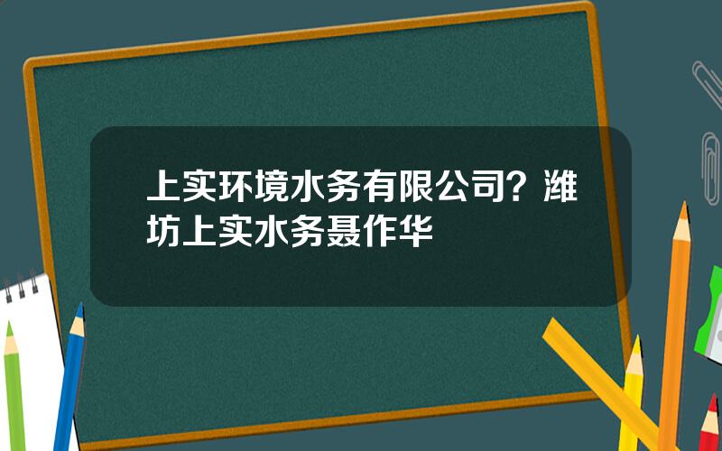 上实环境水务有限公司？潍坊上实水务聂作华