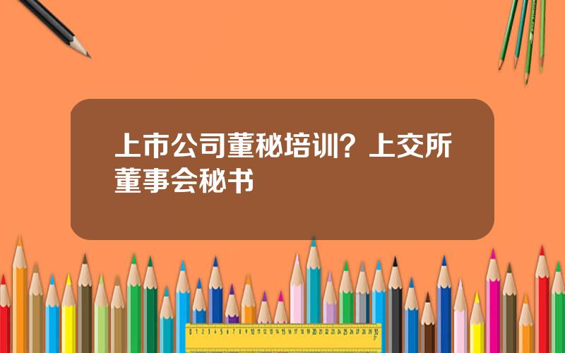 上市公司董秘培训？上交所董事会秘书