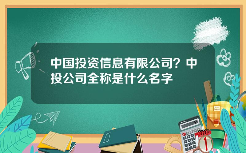 中国投资信息有限公司？中投公司全称是什么名字