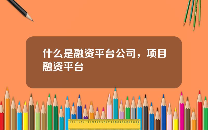 什么是融资平台公司，项目融资平台