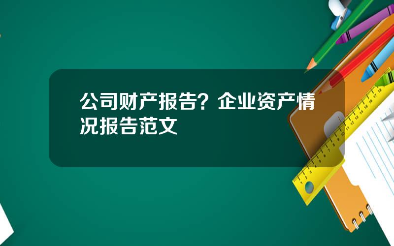 公司财产报告？企业资产情况报告范文