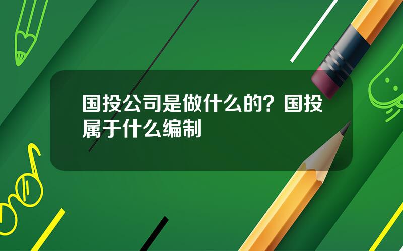 国投公司是做什么的？国投属于什么编制