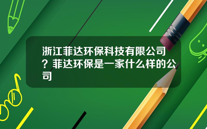 浙江菲达环保科技有限公司？菲达环保是一家什么样的公司